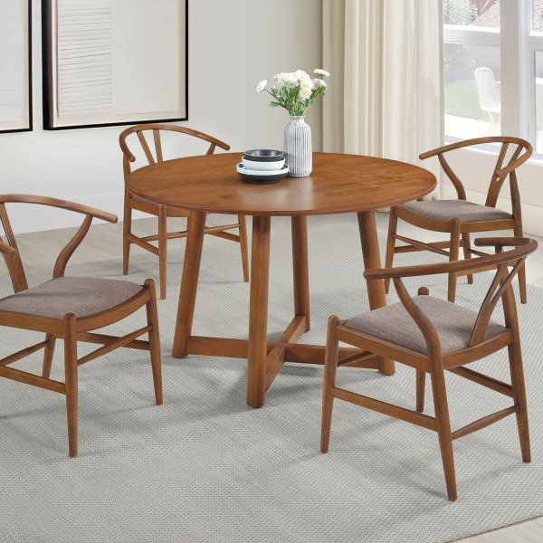 108471-S5 Dinah 5-Piece Round Solid Wood Dining Set Walnut