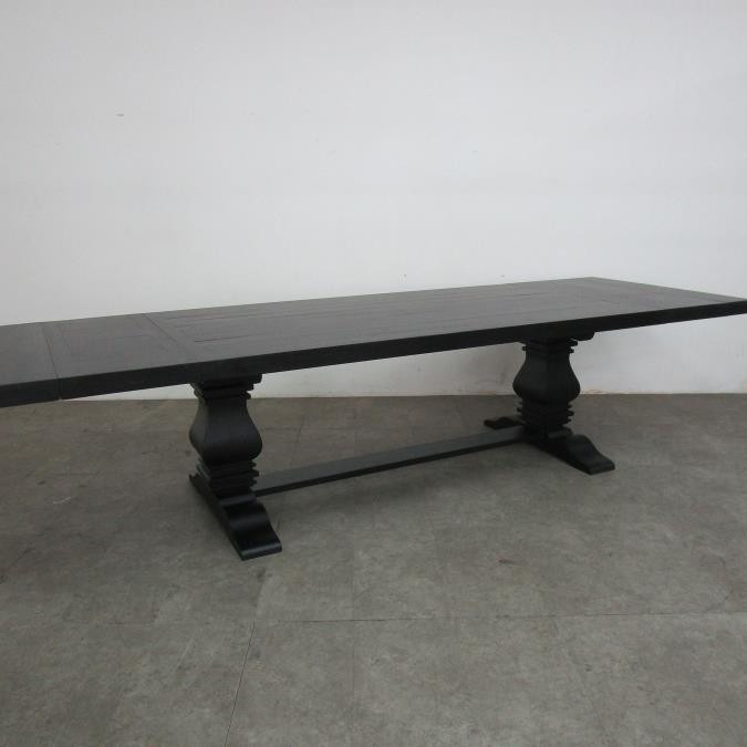 115531 Florence Rectangular Pedestal Dining Table with Planked Wood Top Antique Black