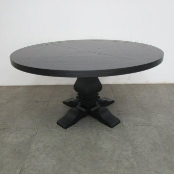 115530 Florence Round Pedestal Dining Table with Planked Wood Top Antique Black