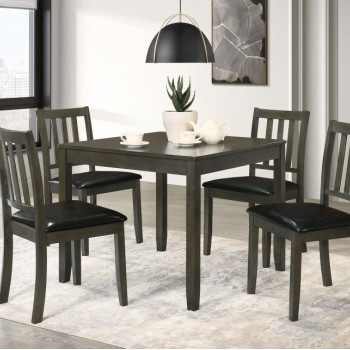 150410 Parkwood 5-piece Dining Set with Square Table and Slat Back Side Chairs Charcoal Grey and Black