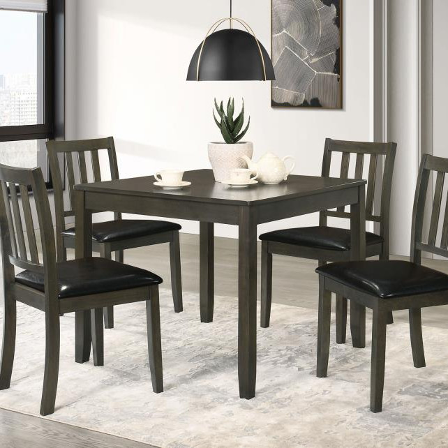 150410 Parkwood 5-piece Dining Set with Square Table and Slat Back Side Chairs Charcoal Grey and Black