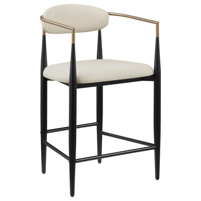 121184 Tina Metal Counter Height Bar Stool With Upholstered Back And Seat Beige