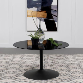 709688 Ganso Round Metal Coffee Table With Tempered Glass Top Black