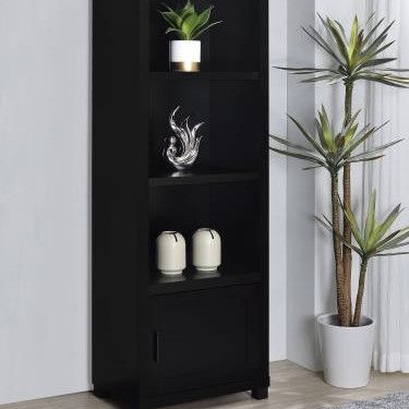 707756 Jupiter 3-Shelf Media Tower Bookcase With Storage Cabinet Black