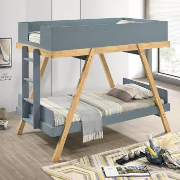 460572T Frankie Wood Twin Over Twin Bunk Bed Van Courtland Blue And Natural