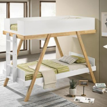 460570T Frankie Wood Twin Over Twin Bunk Bed White And Natural
