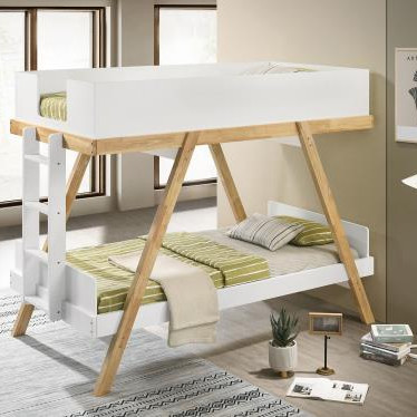 460570T Frankie Wood Twin Over Twin Bunk Bed White And Natural