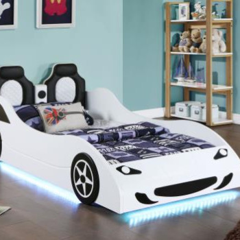 400477 Cruiser Car Themed Twin Bed With Underglow Lights White
