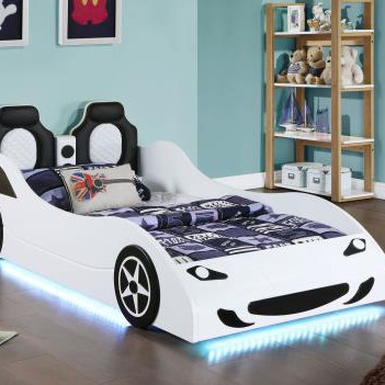 400477 Cruiser Car Themed Twin Bed With Underglow Lights White