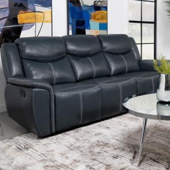 610271 Sloane Upholstered Motion Reclining Sofa With Drop Down Table Blue