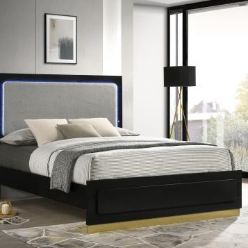 224781KE Caraway Eastern King Bed With LED Headboard Black And Grey