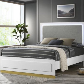 224771KE Caraway Eastern King Bed With LED Headboard White And Grey