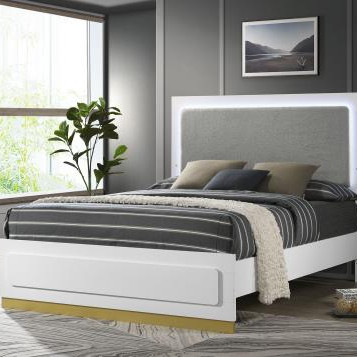 224771Q Caraway Queen Bed With LED Headboard White And Grey