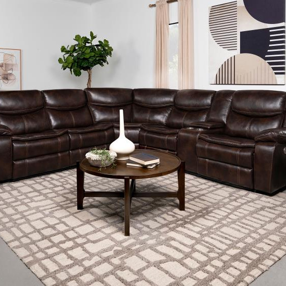 610190P Sycamore Upholstered Power Reclining Sectional Sofa Dark Brown