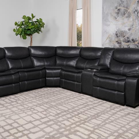 610200P Sycamore Upholstered Power Reclining Sectional Sofa Dark Grey