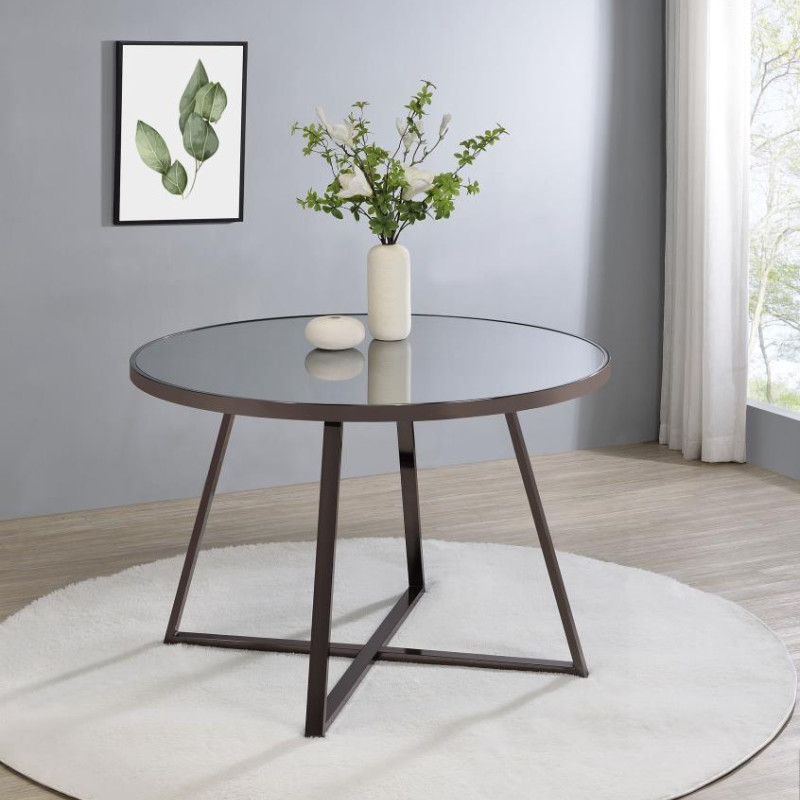 120630 Jillian Round Dining Table With Tempered Mirror Top Black Nickel