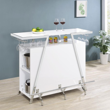 182355 Araceli Home Bar Wine Cabinet White High Gloss And Chrome