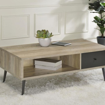 701038 Welsh1-Drawer Rectangular Engineered Wood Coffee Table With Storage Shelf Antique Pine And Grey
