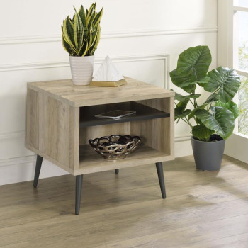 701037 Welsh Square Engineered Wood End Table With Shelf Antique Pine And Grey