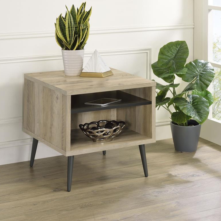 701037 Welsh Square Engineered Wood End Table With Shelf Antique Pine And Grey