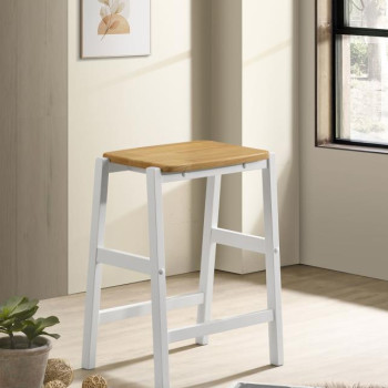 122247 Hollis Wood Counter Height Backless Bar Stool Brown And White