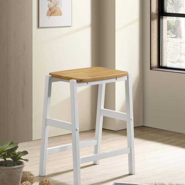 122247 Hollis Wood Counter Height Backless Bar Stool Brown And White