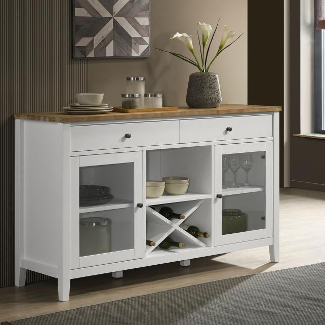 122245 Hollis 2-Door Dining Sideboard With Drawers Brown And White
