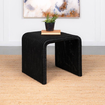 708517 Cahya Woven Rattan Sqaure End Table Black