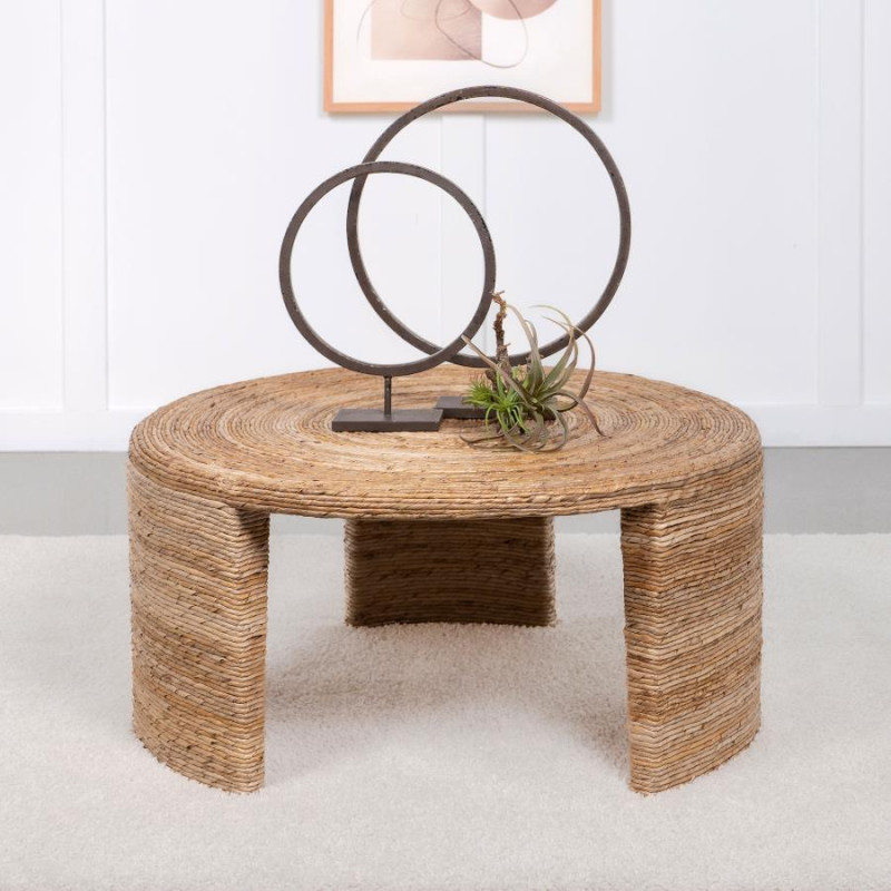 708508 Artina Woven Rattan Round Coffee Table Natural Brown
