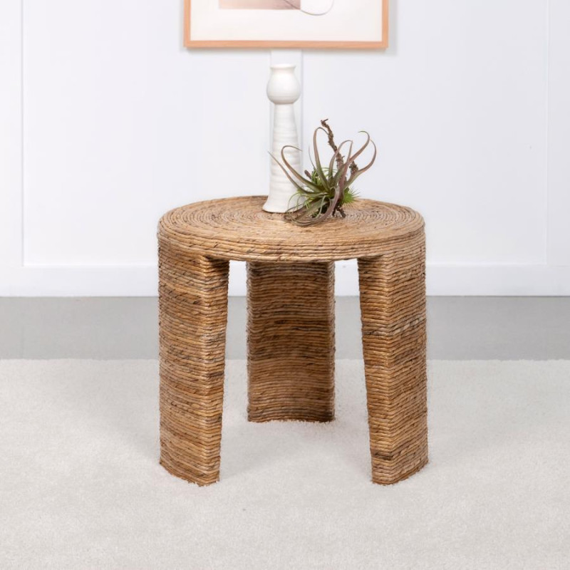 708507 Artina Woven Rattan Round End Table Natural Brown