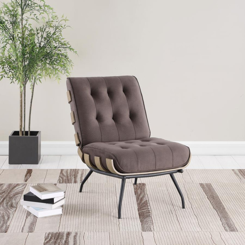 907503 Aloma Armless Tufted Accent Chair Dark Brown