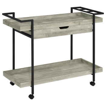 181005 Ventura 2-Tier Bar Cart With Storage Drawer Grey Driftwood