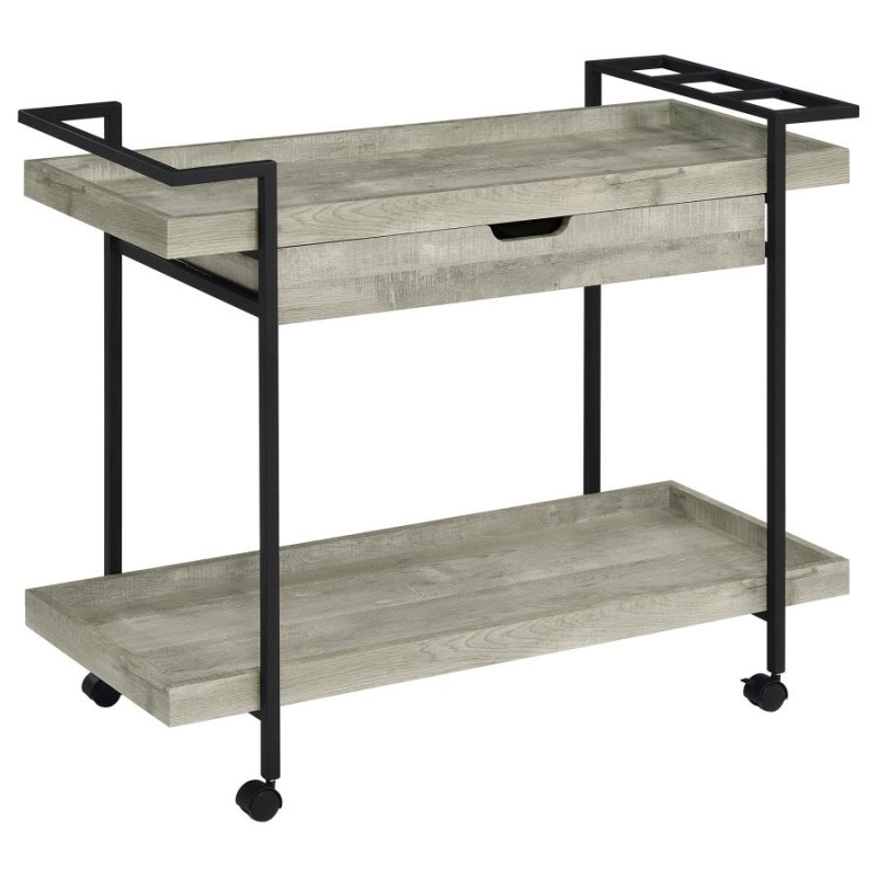 181005 Ventura 2-Tier Bar Cart With Storage Drawer Grey Driftwood