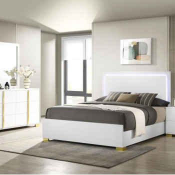 222931F-S4 Marceline 4-Piece Full Bedroom Set With LED Headboard White