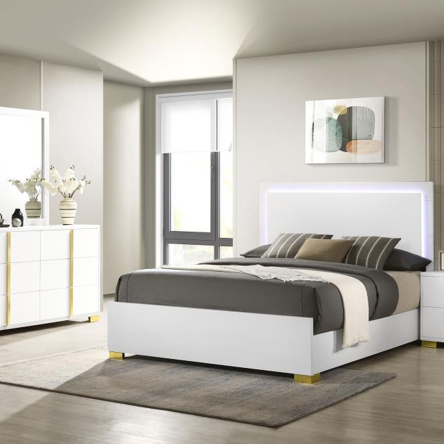 222931KE-S4 Marceline 4-Piece Eastern King Bedroom Set With LED Headboard White