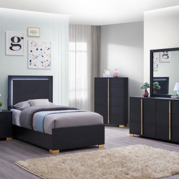 222831T-S4 Marceline 4-Piece Twin Bedroom Set With LED Headboard Black