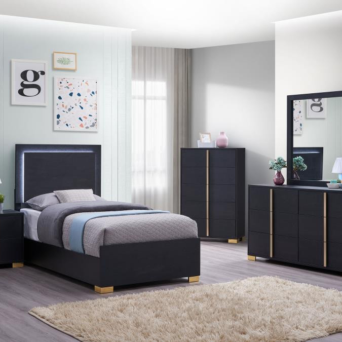 222831T-S5 Marceline 5-Piece Twin Bedroom Set With LED Headboard Black