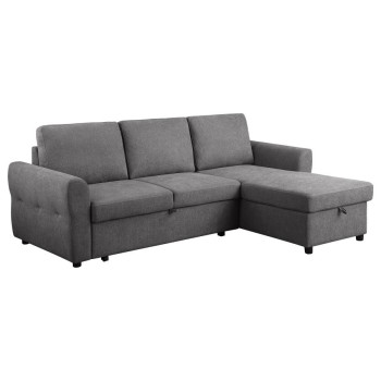 511088 Samantha Upholstered Sleeper Sofa Sectional With Storage Chaise Grey