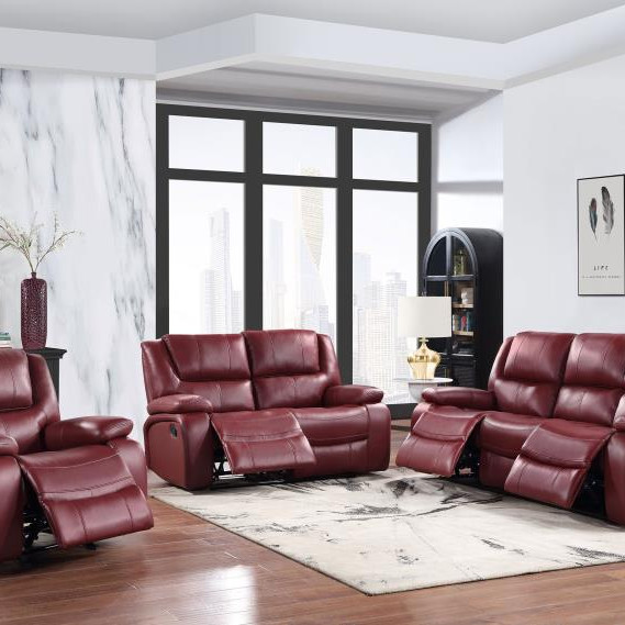 Camila 3-Piece Upholstered Reclining Sofa Set Red Faux Leather