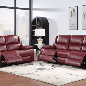Camila 2-Piece Upholstered Reclining Sofa Set Red Faux Leather