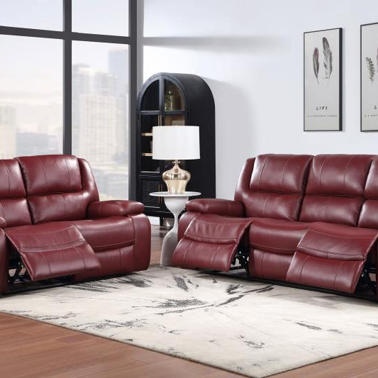 Camila 2-Piece Upholstered Reclining Sofa Set Red Faux Leather