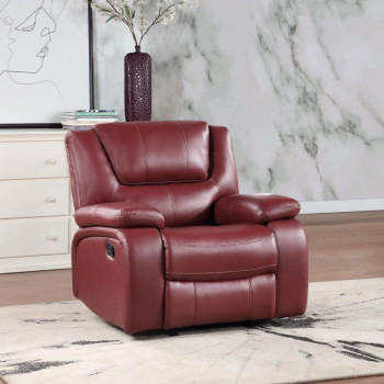 610243 Camila Upholstered Glider Recliner Chair Red Faux Leather