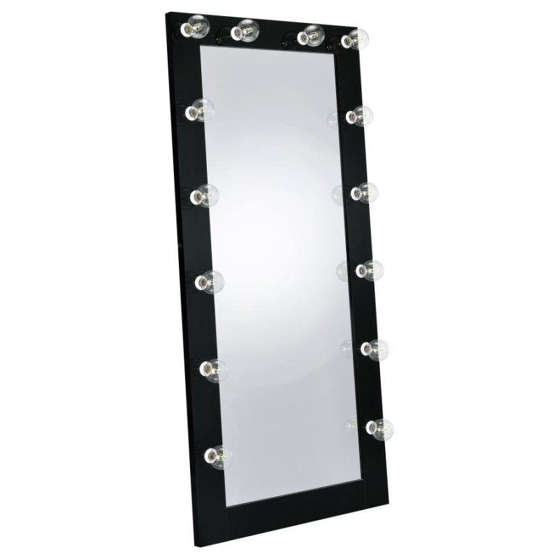 969557 Zayan Full Length Floor Mirror With Lighting Black High Gloss