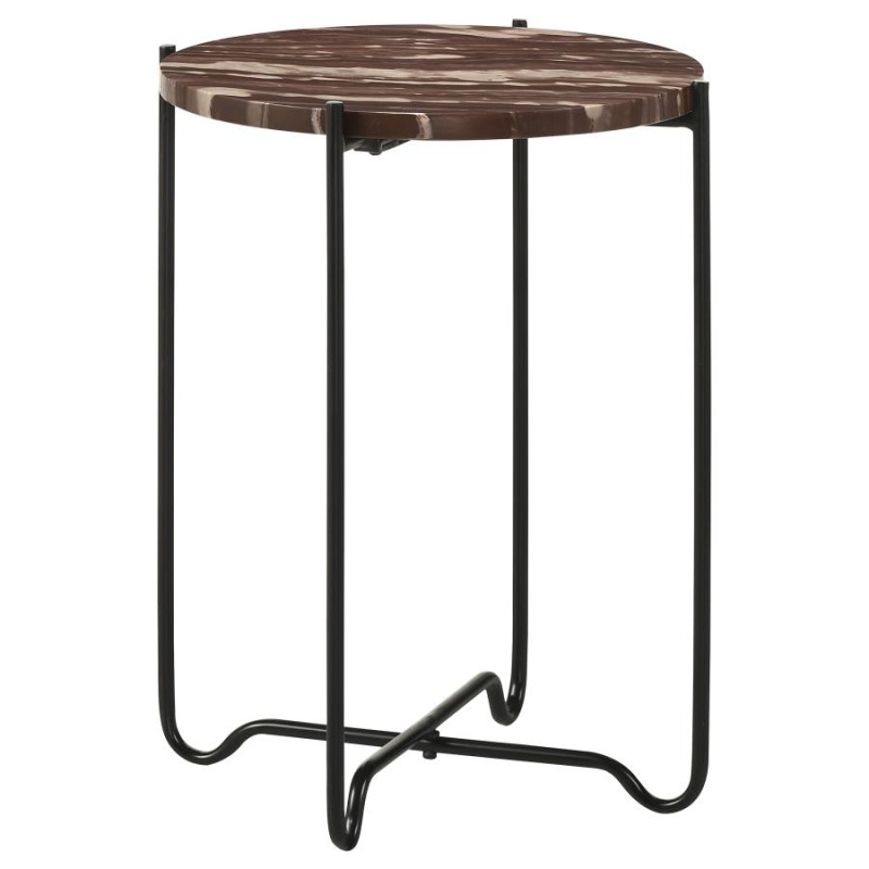 936010 Latifa Round Accent Table With Marble Top Red And Black