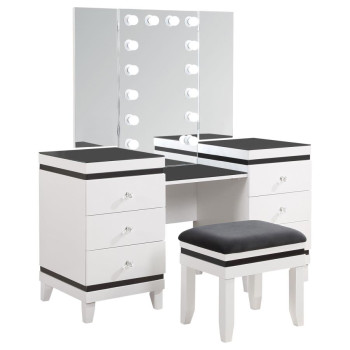 930244 Talei 6-Drawer Vanity Set With Hollywood Lighting Black And White