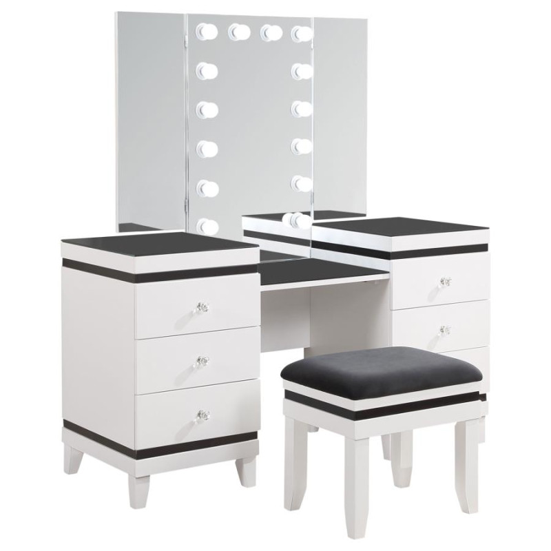 930244 Talei 6-Drawer Vanity Set With Hollywood Lighting Black And White