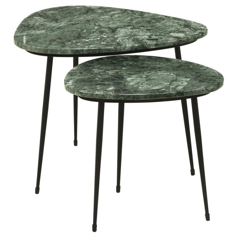 930241 Tobias 2-Piece Triangular Marble Top Nesting Table Green And Black