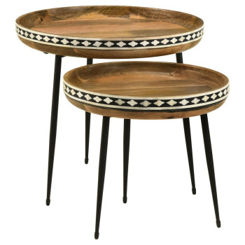 930193 Ollie 2-Piece Round Nesting Table Natural And Black