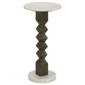 930190 Colette Round Marble Top Side Table White And Dark Grey