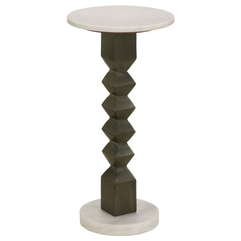 930190 Colette Round Marble Top Side Table White And Dark Grey